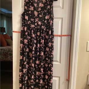 Torrid Black sheer long Dress with Pink Floral Design